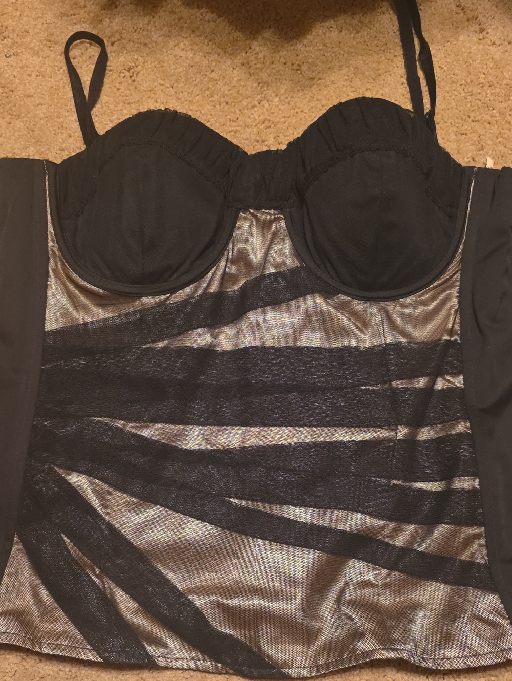 INC Black and Gold Striped Corset Bustier Top